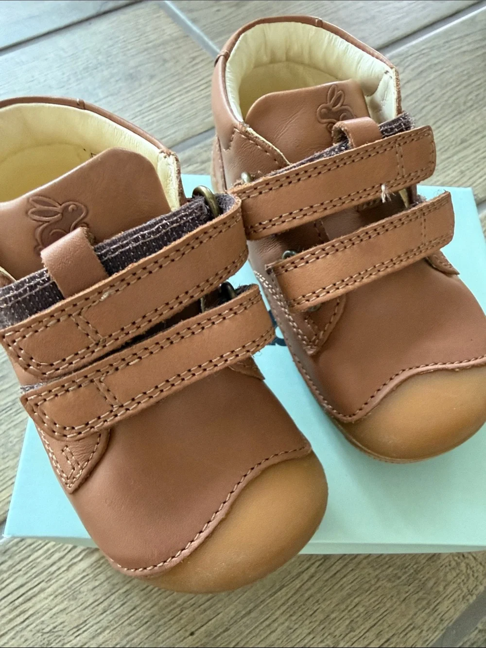 Classic Tan Leather Baby Walker Shoes with Double Straps